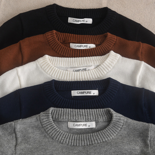 男童薄毛衣套头圆领秋冬季纯棉黑白色男宝宝毛线衣儿童打底针织衫