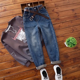 男童蓝色瘦版牛仔裤中大童春秋季裤子儿童柔软弹力修身小脚裤长裤