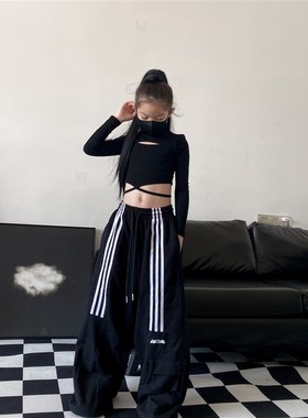 2023春秋新款潮酷女童修身设计感打底上衣宽松针织卫裤爵士舞套装