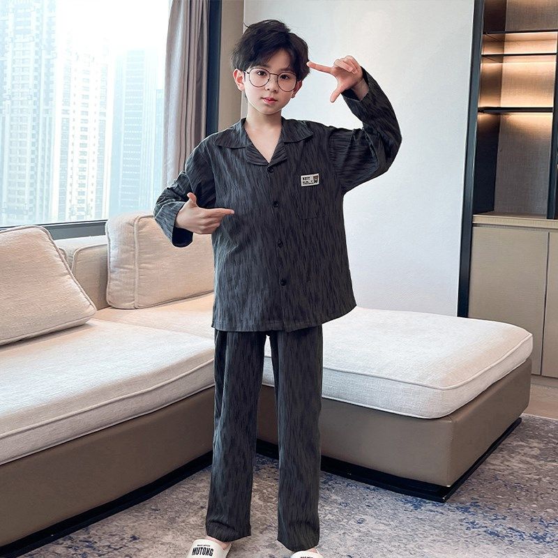 儿童睡衣春秋款新款衬衫领长袖男童家居服套装宽松休闲大童空调服,童装/婴儿装/亲子装,家居服套装,淘宝优惠券,粉丝福利购,淘宝优惠卷