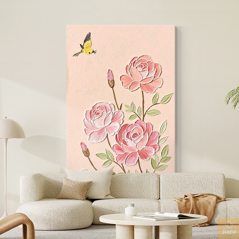 牡丹花客厅装饰画花开富贵纯手绘油画寓意好玄关主卧床头肌理挂画图片