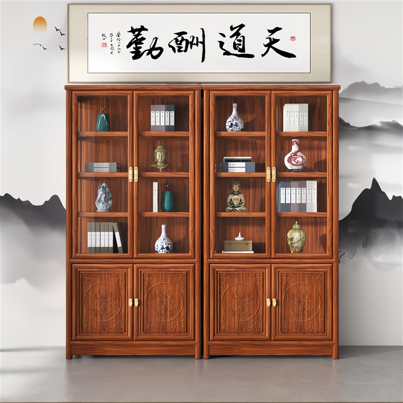 实木带门玻璃书柜展示柜陈列柜茶叶架珠宝古玩文玩玉器货架置物架