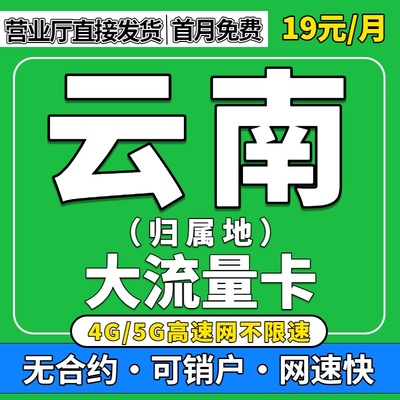 云南归属地全国通用限量5G流量卡无纯上网手机卡联通大流量电话卡