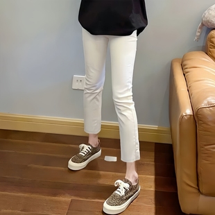 夏季薄款白色直筒牛仔裤女韩版高腰显瘦春秋新款八九分米白烟管裤