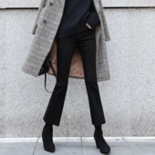 加绒黑色微喇牛仔裤 女秋冬直筒小个子梨形身材七八九分毛边喇叭裤