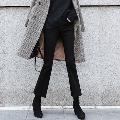 不掉色牛仔微喇叭裤七八九分长裤