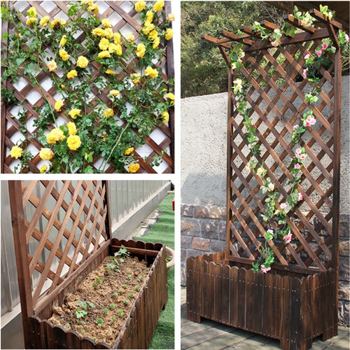 防腐实木质栅栏花盆花架网格户外阳台装饰花箱花槽隔断攀爬爬藤架