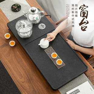 乌金石茶盘火烧石一体烧水壶家用大号排水茶台石头整块简约托盘