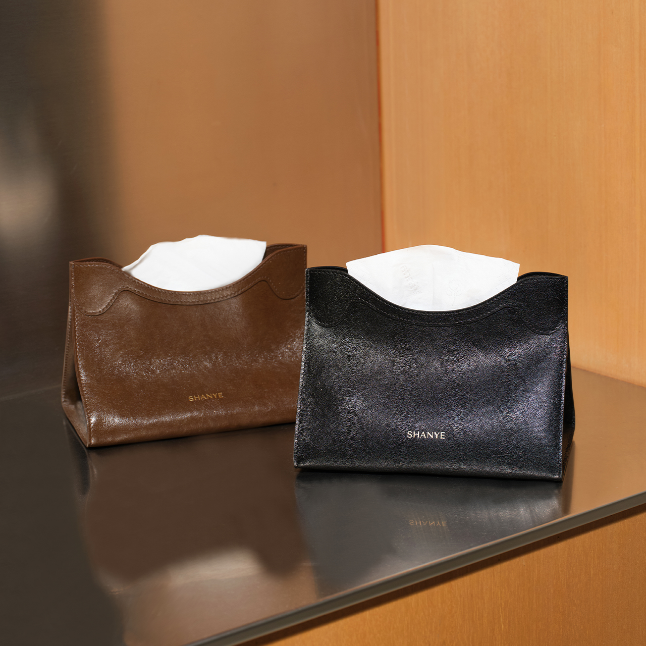 SHANYE山野的雾头层植鞣牛皮纸巾盒高级感简约质感纸巾盒