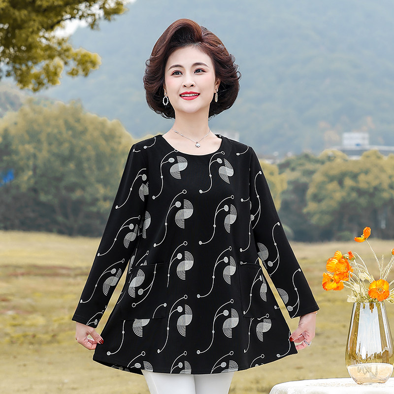 中老年女装春秋打底衫加肥加大码长袖T恤2023春装新款妈妈棉上衣5