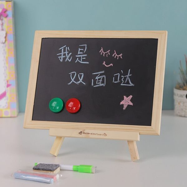 店铺家用可爱木质支架式小黑板双面儿童画板带支架可壁挂磁性白板