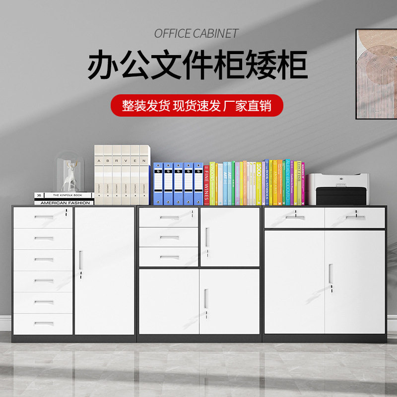 办公文件柜密码锁资料柜矮柜铁皮柜带锁收纳整理抽屉柜工具储物柜