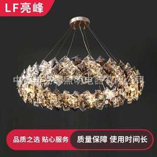 水晶灯 创意 别墅大气方块复式 轻奢北欧简约客厅led水晶吊灯新款