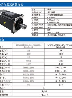 24v48v直流伺服马达驱动器一体750w1kw400w200w485通信17位编码器