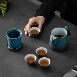 一壶四杯带盖家用功夫陶瓷泡茶过滤小 旅行茶具户外快客杯便携包式