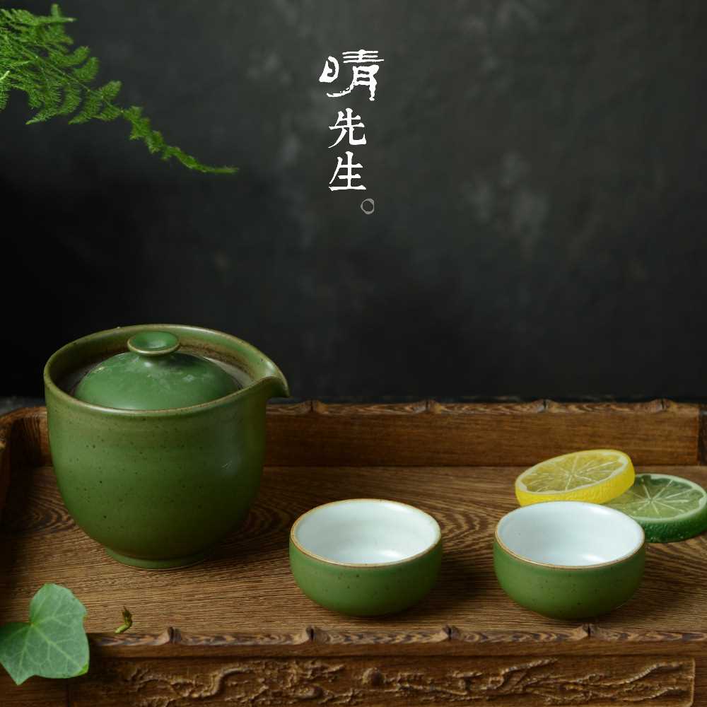 复古粗陶手工快客杯一壶两杯旅行茶具便携包小套装创意功夫随身泡