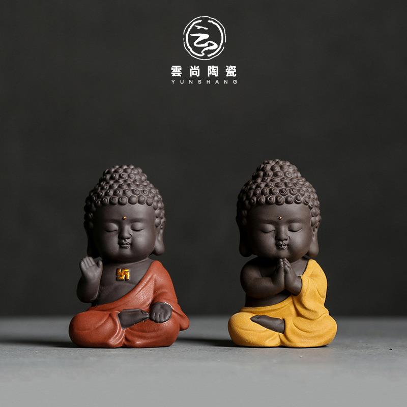 小如来佛茶宠摆件佛像可养彩陶陶瓷紫砂茶盘配件茶道茶玩车载摆件