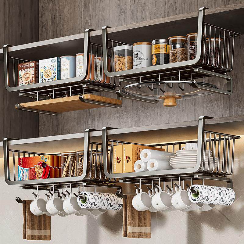 蓝藤厨房置物架收纳悬挂分层挂篮免打孔橱柜内吊柜下挂篮挂架