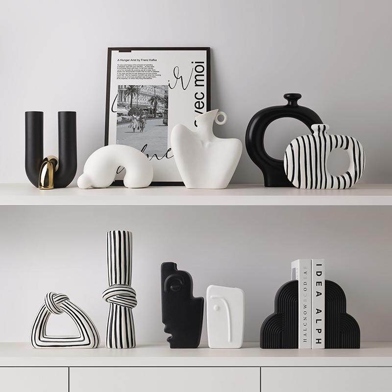 贝汉美中古高级感艺术软装饰品陶瓷摆件轻奢样板间酒店电视柜摆设