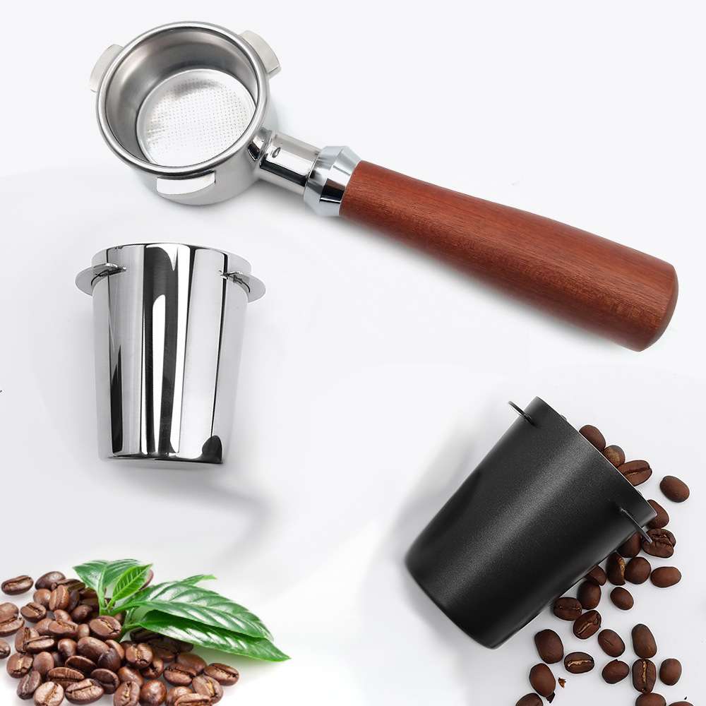 不锈钢接粉杯意式咖啡机54mm三耳无底实木手柄咖啡具套装宁波厂家