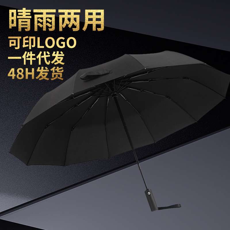 雨景 十二骨自动伞 加固抗风男士商务伞加长手柄晴雨两用抗水雨伞