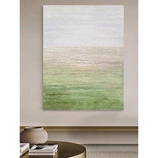 奶油风格绿色油画风格抽象简约沙发背景墙装饰画小清新艺术高端挂