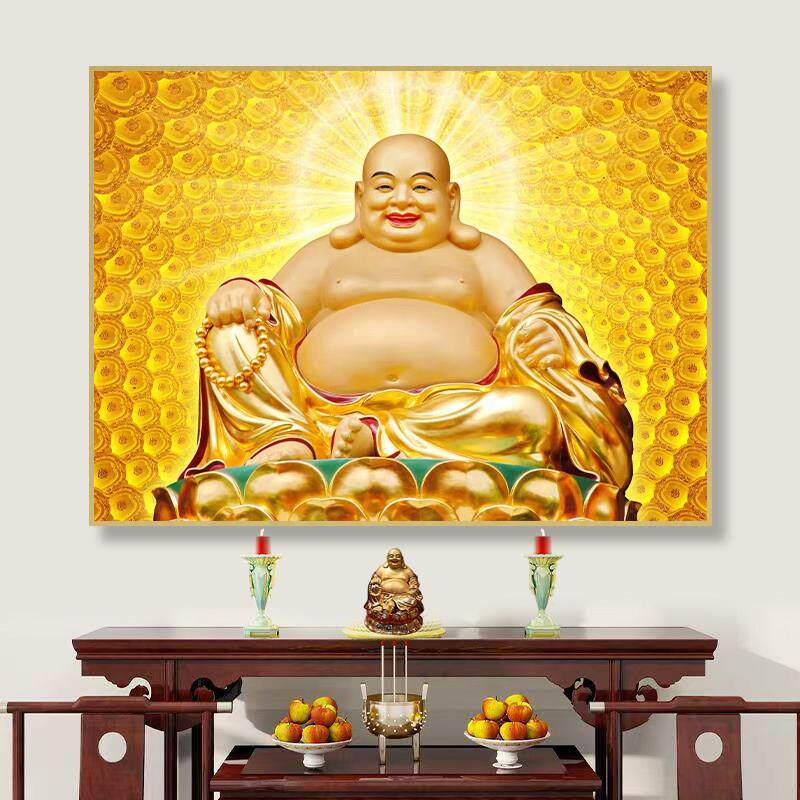 弥勒佛开心佛金身挂画家用大肚佛菩萨壁画笑口常开招财佛像宅佛画