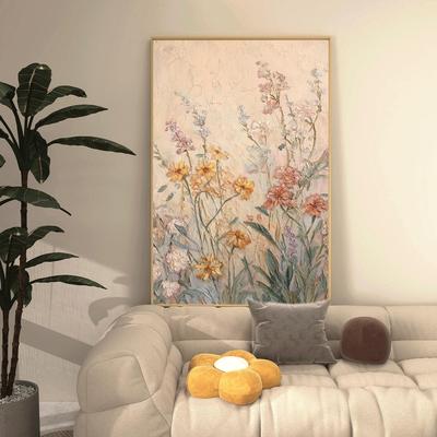 简约小清新竖版花卉高级感客厅沙发奶油风装饰画玄关床头背景挂画