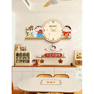 线条小狗创意挂钟餐厅装饰画奶油风卡通钟表客厅挂表静音时钟壁画