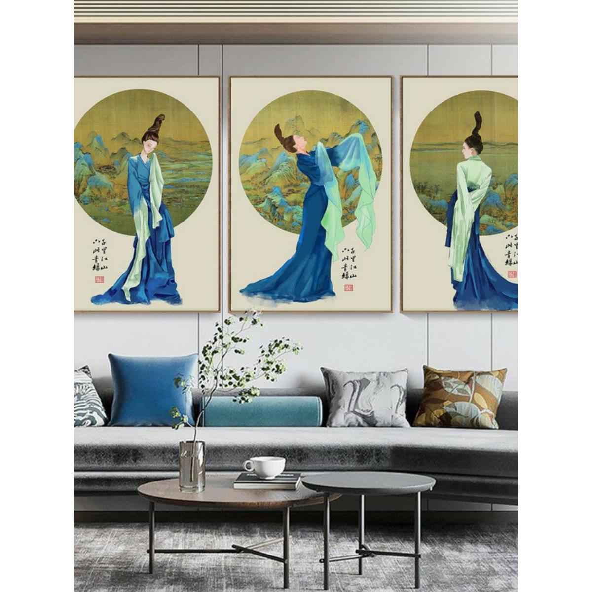 新款新中式客厅沙发背景墙装饰画花卉餐厅歺厅挂画餐桌墙面壁画图片