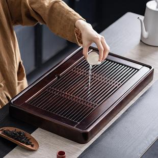 客厅干泡台茶具长方形功夫茶托盘家用茶台 黑檀色实木茶盘2024新款