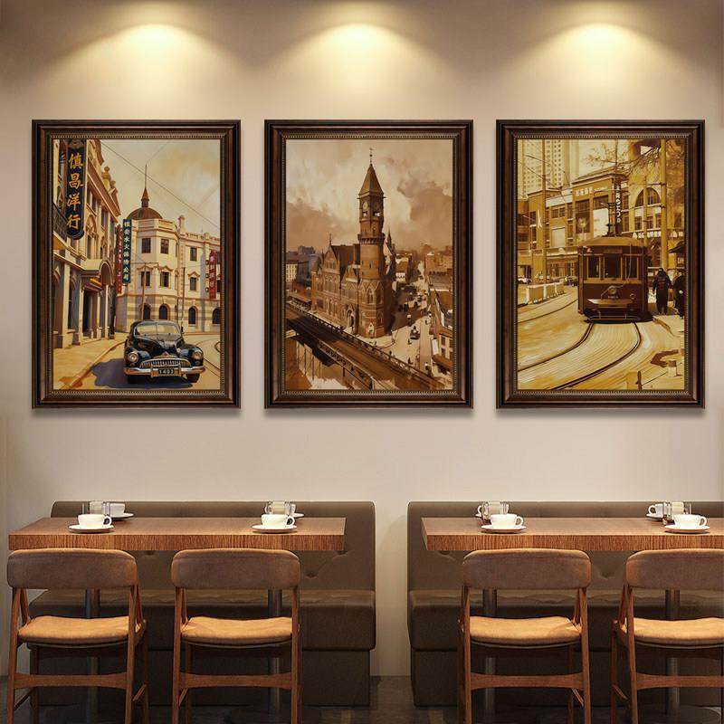 老上海主题客厅装饰画民国风复古怀旧咖啡厅餐厅老照片文化墙壁画