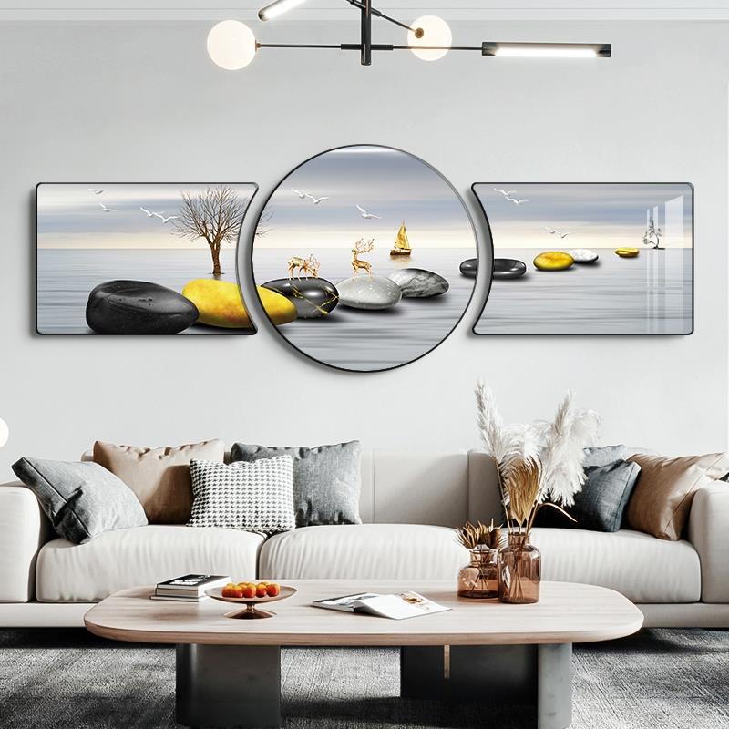 客厅石来运转异形装饰画现代简约大气壁画墙画沙发后面的客厅麋鹿