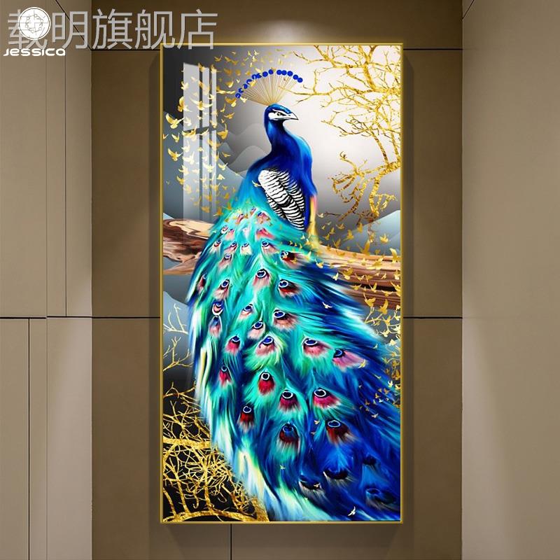 大象孔雀吉祥晶瓷画北欧走廊过道墙挂画轻奢单幅画入户玄关装饰画图片