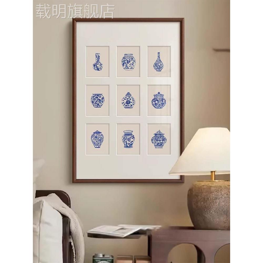 宋代美学青花瓷装饰画法式现代中国风客厅新中式餐厅玄关花瓶挂画图片
