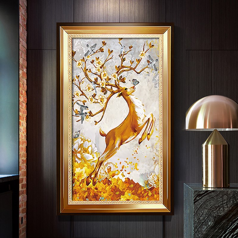 现代美式入户玄关装饰画竖版过道走廊大象画欧式麋鹿招财壁画挂画图片