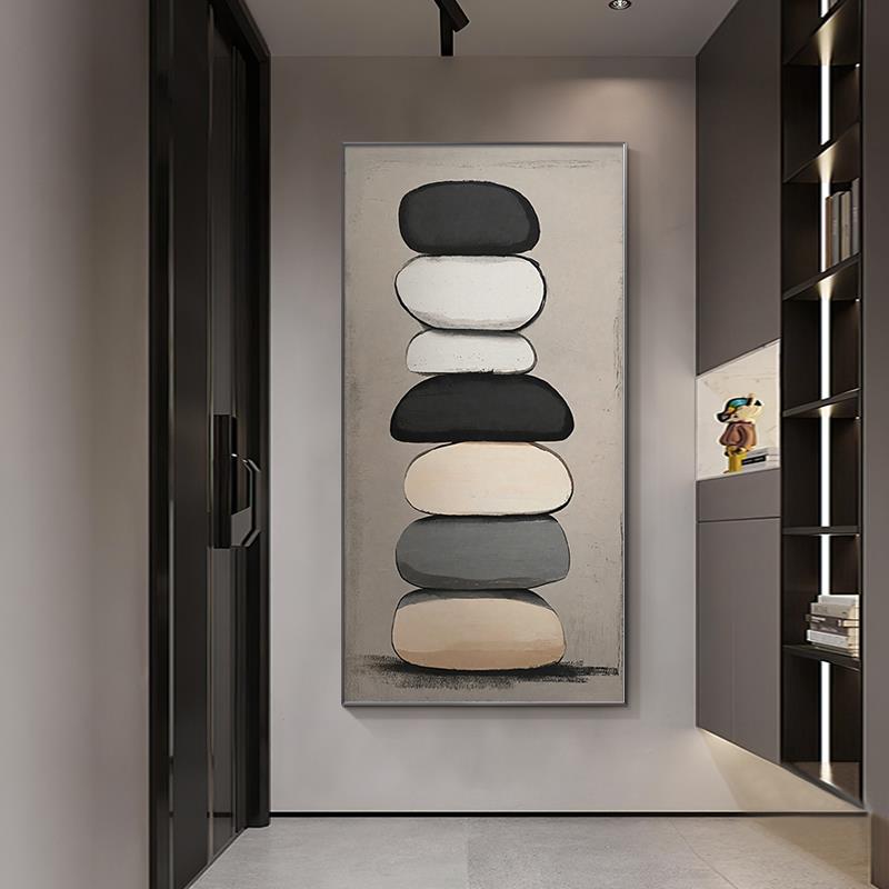 素描石来运转玄关挂画创意入户门装饰画现代简约竖款走廊过道壁画