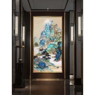 珐琅彩装饰画新中式美学山水画入户玄关挂画高端壁画别墅屏风隔断