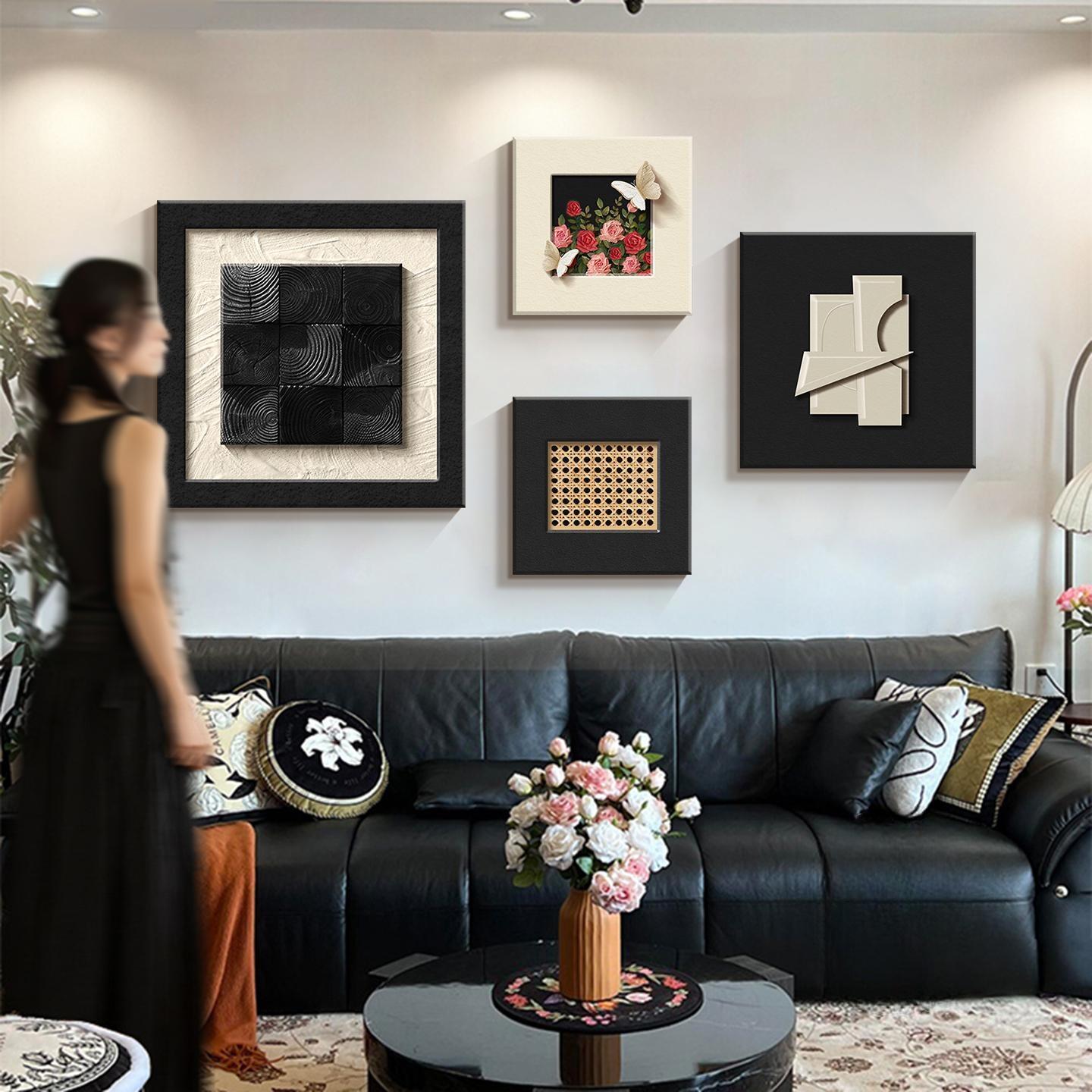 2025新款法式客厅装饰画意式极简沙发背景墙挂画抽象高级感墙壁画