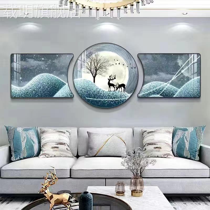 现代简约客厅装饰画沙发背景墙挂画卧室晶瓷镶钻壁画新中式三联画图片