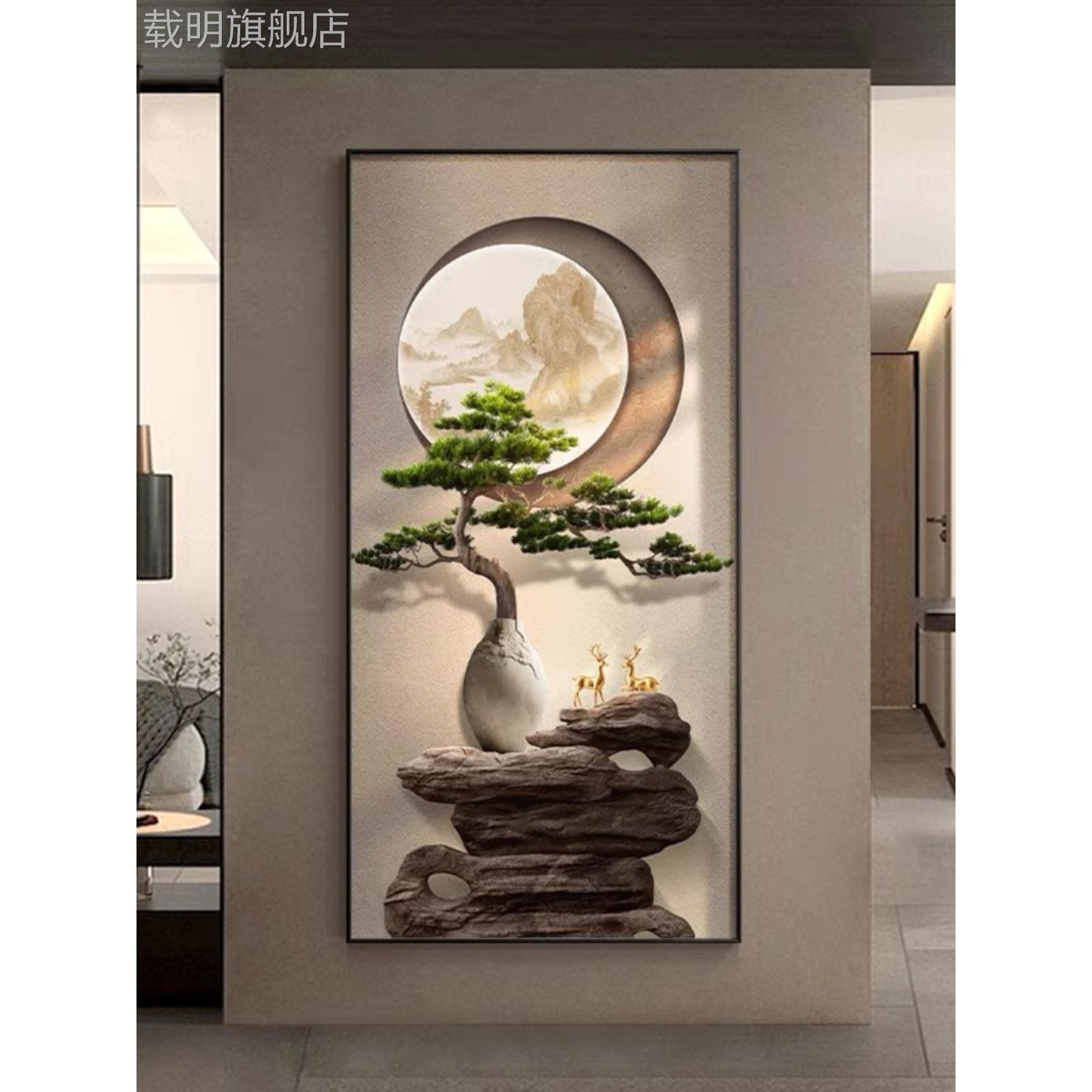 进门新中式玄关画小清新荷花装饰画侘寂风挂画高级感入户玄关壁画图片