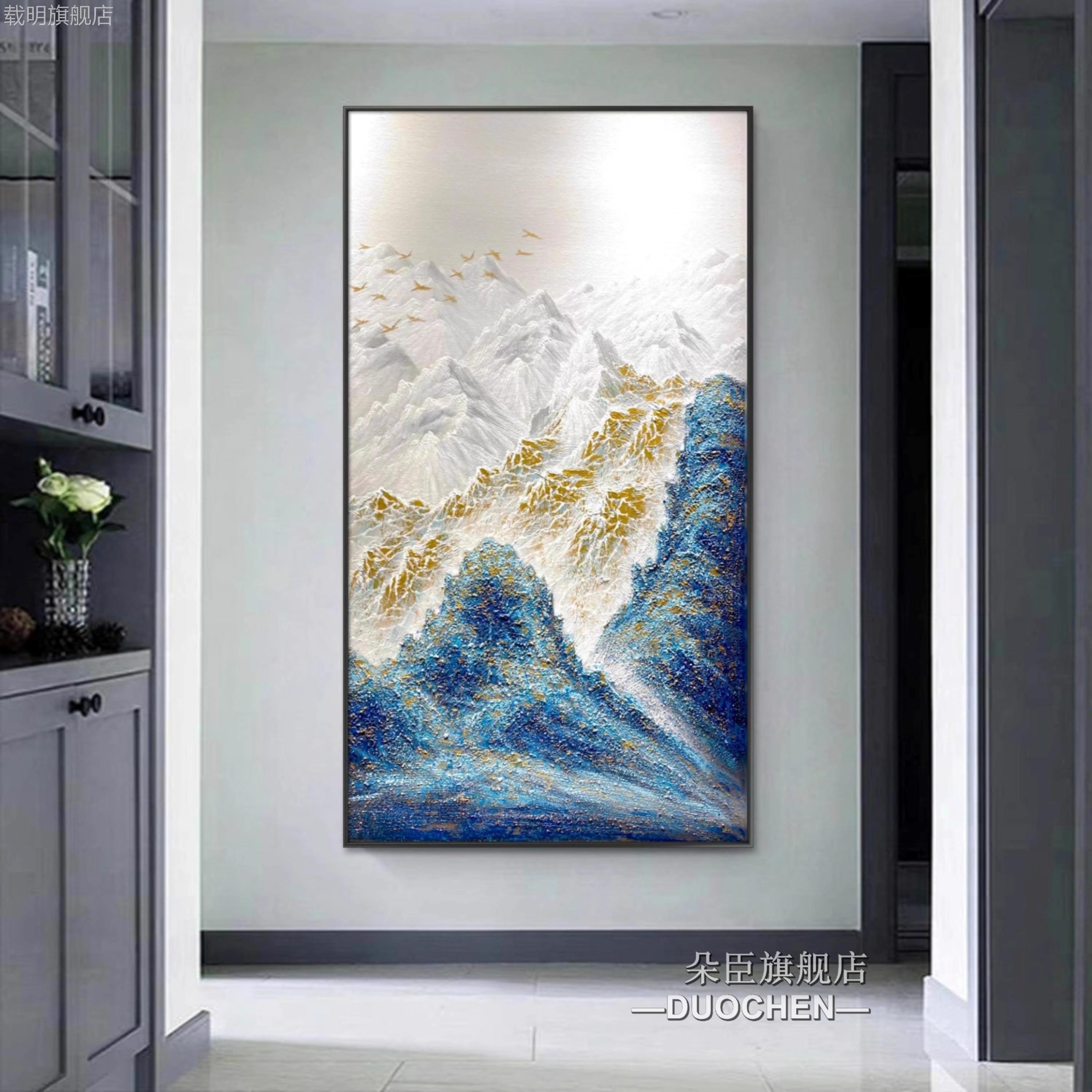 新中式入户玄关装饰画高端别墅正对门入户画现代山水风景客厅挂画图片