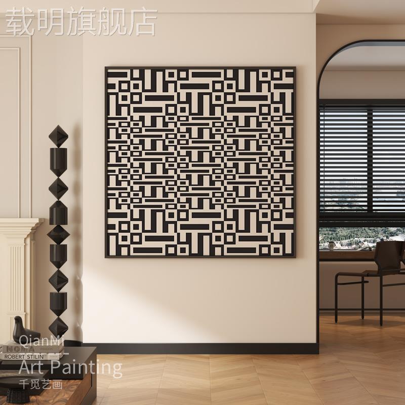 简约现代客厅装饰画黑白抽象线条艺术玄关壁画方形沙发背景墙挂画图片