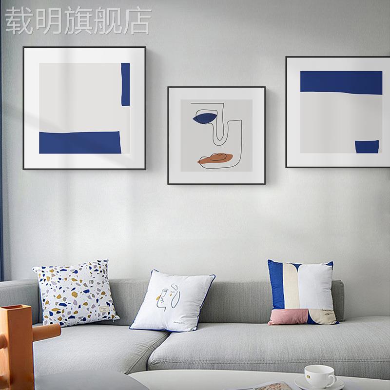 心泛海之诗 现代简约客厅装饰画正方形壁画蓝色抽象线条人物挂画图片