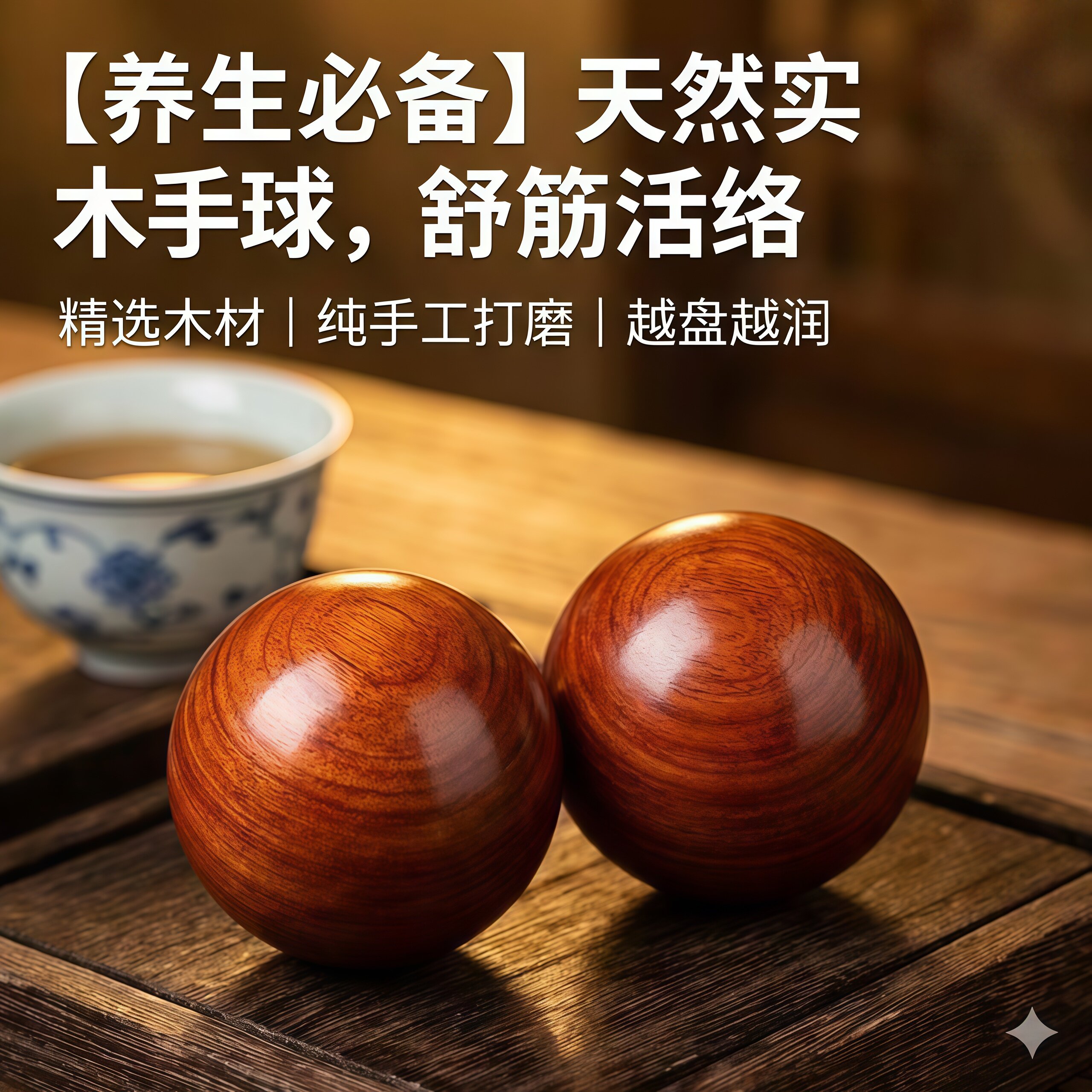 天然实木健身球手球整木实心中老年人锻炼康复文玩手转球防裂耐摔
