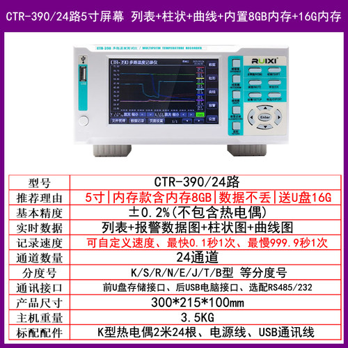 瑞希多路温度测试仪曲线温度巡检仪多路无纸记录仪工业温升测试仪