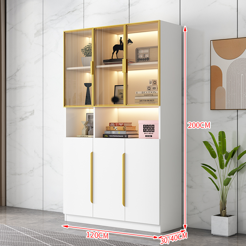 书柜带玻璃门防尘轻奢靠墙储物柜子手办展示柜陈列置物柜落地书架