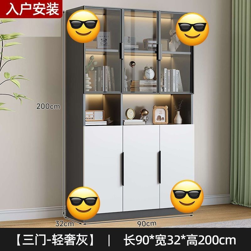 轻奢靠墙书柜手办展示柜置物柜客厅落地书架带玻璃门防尘储物柜子