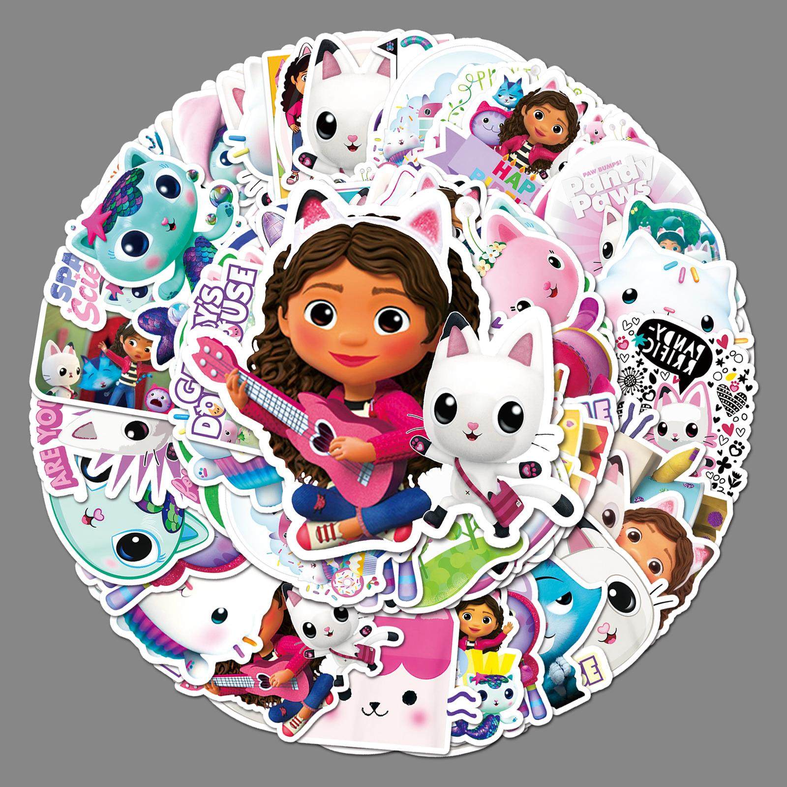 50张盖比的娃娃屋涂鸦卡通儿童动画创意咕卡DIY手账本行李箱贴纸