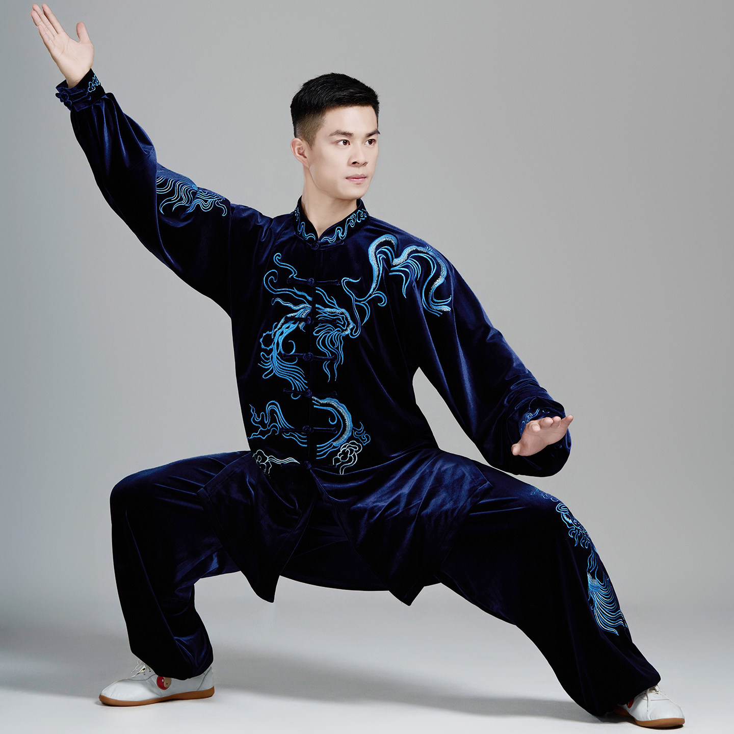 恋太极加厚太极服男藏蓝色刺绣龙纹武术练功服冬季女太极拳表演服